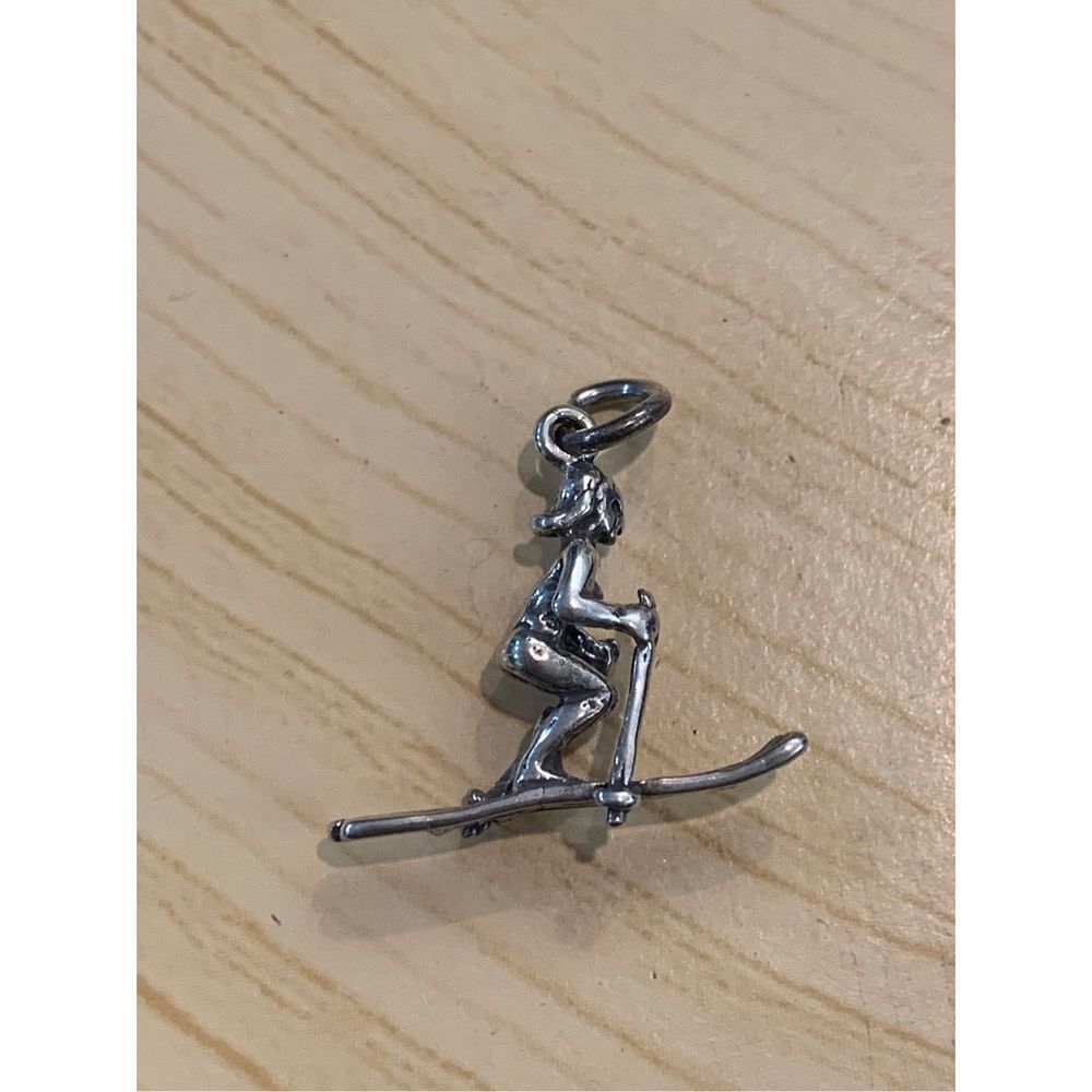 .925 Winter Skier Sterling Silver Jewelry Charm